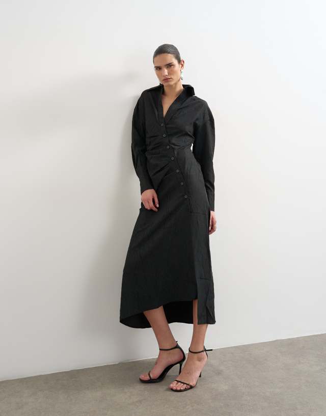 long black shirt dress Topshop Sleeve Textured Shirtdress in at Nordstrom, Size 12 SHEIN SXY Solid Backless For Guest Colour:Blue The fit is incredibly