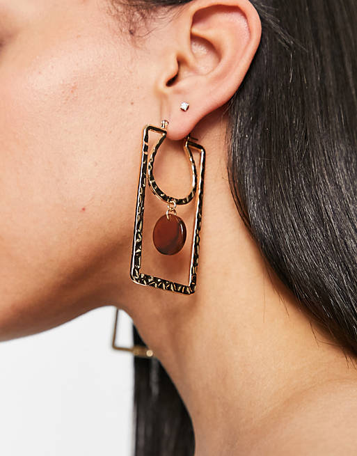 Topshop open square textured drop earrings in gold