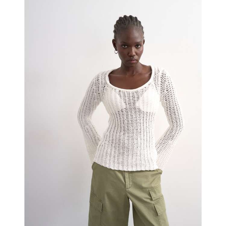 Topshop open stitch knit long sleeve top in ivory | ASOS