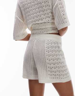 Topshop Open Stitch Shorts In White