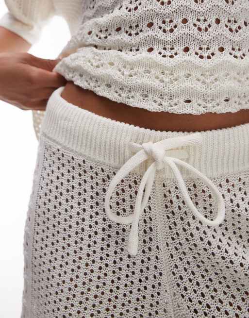 Topshop open stitch shorts in ivory (Part of a set), 3 of 5
