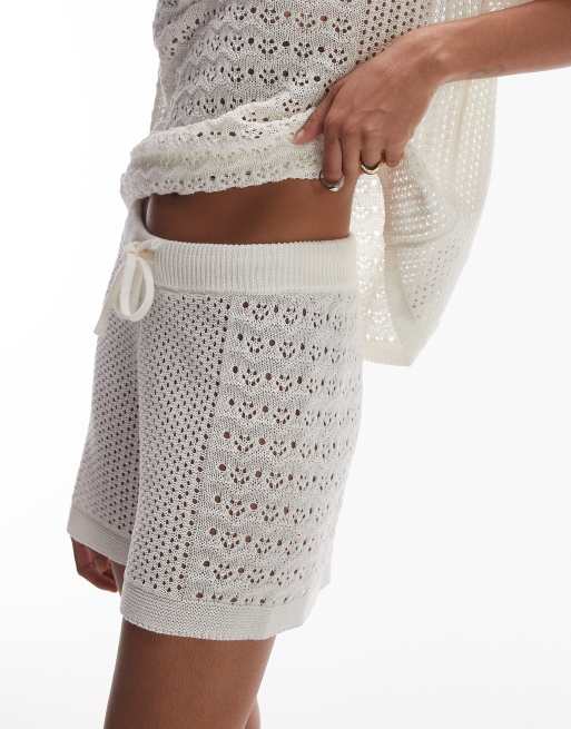 Topshop open stitch shorts in ivory (Part of a set), 4 of 5