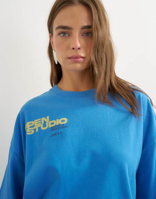 Topshop 'Open Studio' camiseta gráfica extragrande en azul, 4 de 4