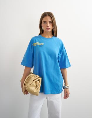 Topshop 'open Studio' Oversized Graphic T-shirt In Blue