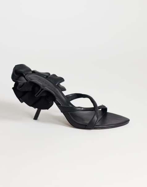 Topshop Ophelia real leather high heeled sandal with ruffle in black - view 1