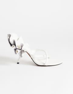 Ophelia real leather high heeled sandal with ruffle in white