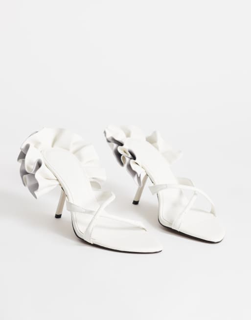 Topshop Ophelia real leather high heeled sandal with ruffle in white, 2 of 4