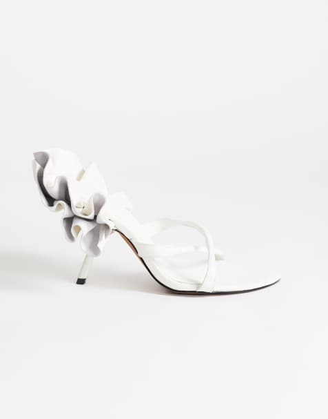 Topshop Ophelia real leather high heeled sandals with ruffle in white - view 1