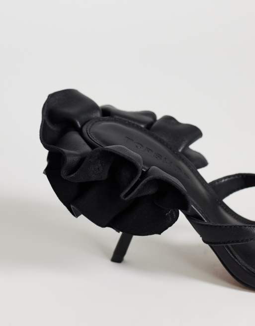 Topshop Ophelia Sandale aus echtem Leder mit Absatz und Rüsche in Schwarz, 4 von 4