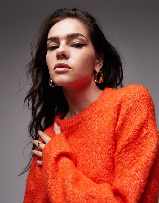 Topshop - Orange, firkantet og strikket boucletrøje