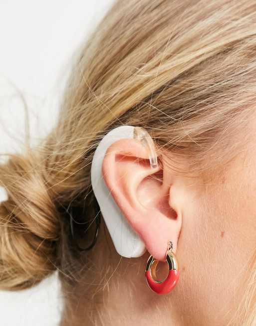 Topshop – Orange och guldfärgade, hängformade creoler, 4 av 4