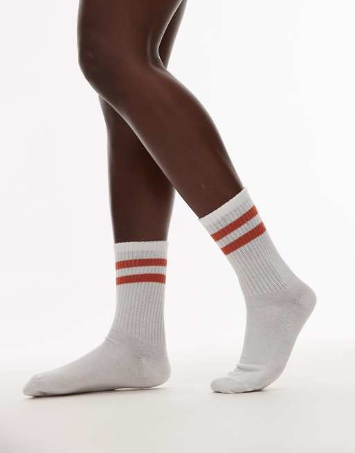 Topshop – Orange och vita, ribbade, sportiga strumpor