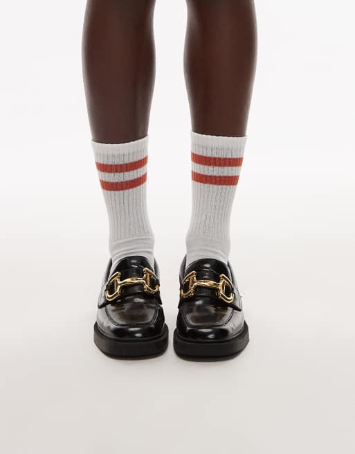 Topshop - Orange og hvide ribstrikkede sportssokker med striber, 2 af 3