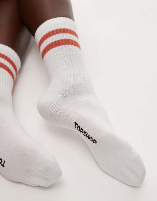Topshop - Orange og hvide ribstrikkede sportssokker med striber, 3 af 3