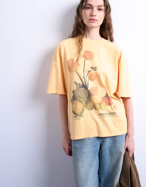 Topshop - Orange oversized T-shirt med blomsterprint