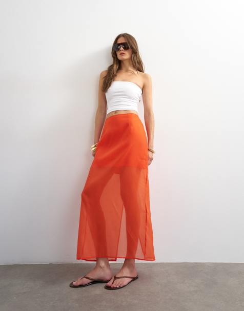 Topshop – Orange, skir maxikjol i organza - view 1