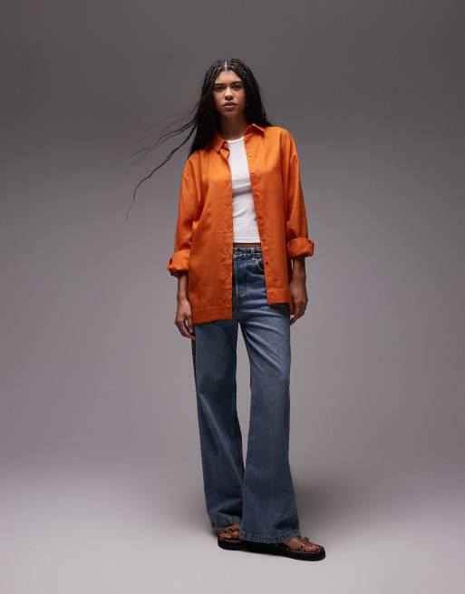 Topshop – Orange skjorta i linnestil, 2 av 4