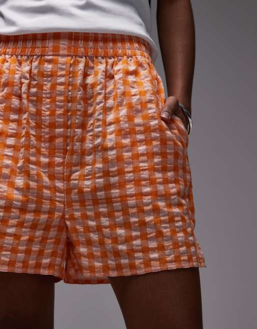 Topshop – Orange, strukturerade boxershorts med rutigt mönster och elastisk midja, 4 av 5