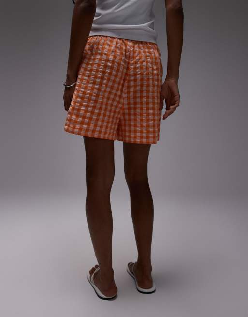 Topshop – Orange, strukturerade boxershorts med rutigt mönster och elastisk midja, 5 av 5