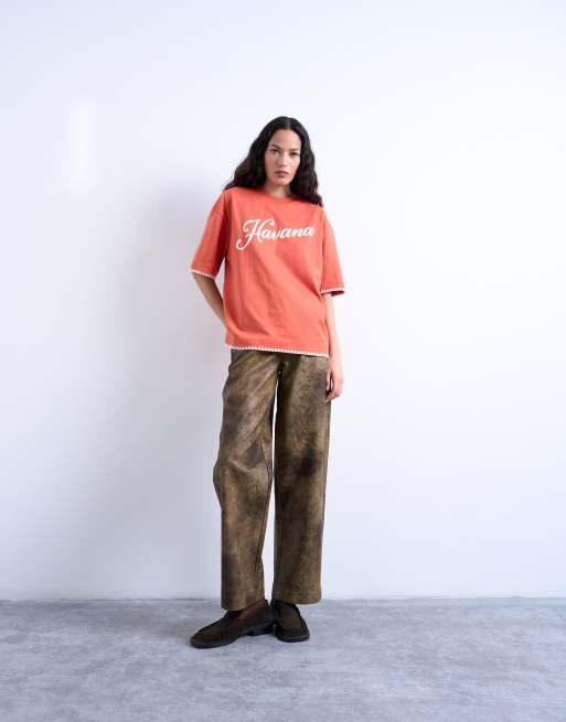 Topshop – Orange t-shirt i oversize med Havana-tryck, 3 av 4