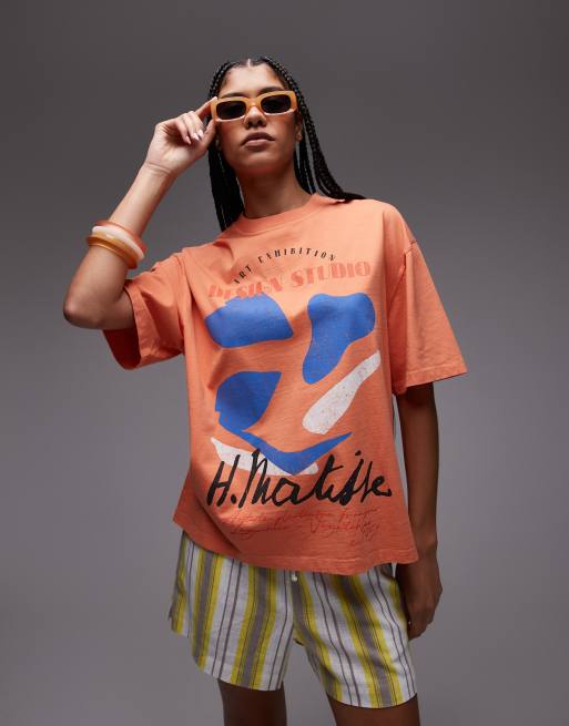 Topshop – Orange t-shirt i oversize med Matisse-tryck