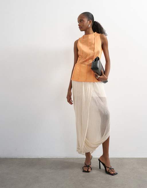 Topshop – Orange topp med hög krage och dekorativ söm, 2 av 4