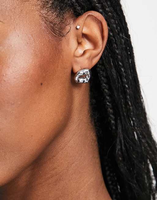 Topshop - Orecchini a bottone spessi zigrinati color argento