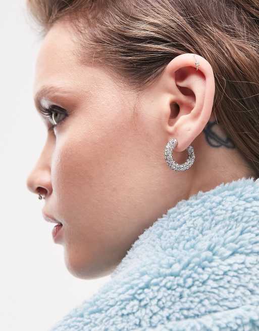 Topshop - Orecchini a cerchio color argento con cristalli