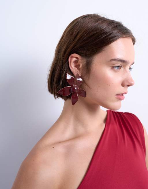 Topshop - Orecchini bordeaux a forma di fiori