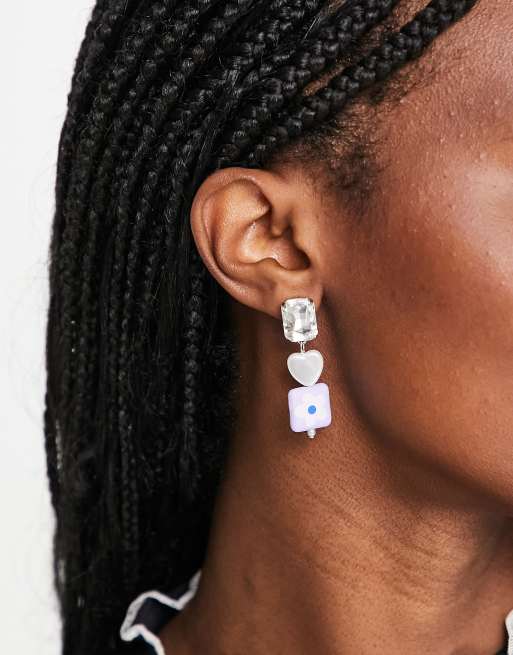 Topshop - Orecchini pendenti asimmetrici misti in resina multicolore