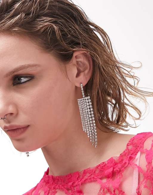 Topshop - Orecchini pendenti color argento con strass