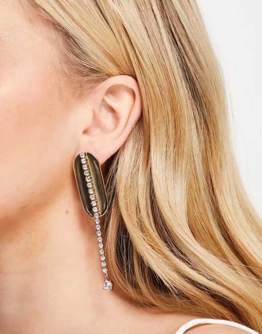 Topshop - Orecchini pendenti color oro con catenina di strass 