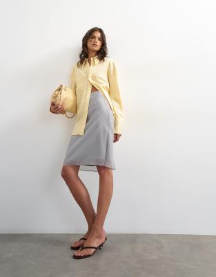 Topshop Organza 90s Length Skirt In Gray