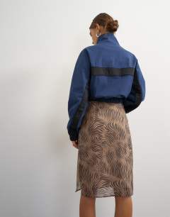 Model wearing Organza 90s length skirt in zebra print