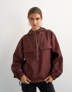 Model wearing Organza bomber in brown