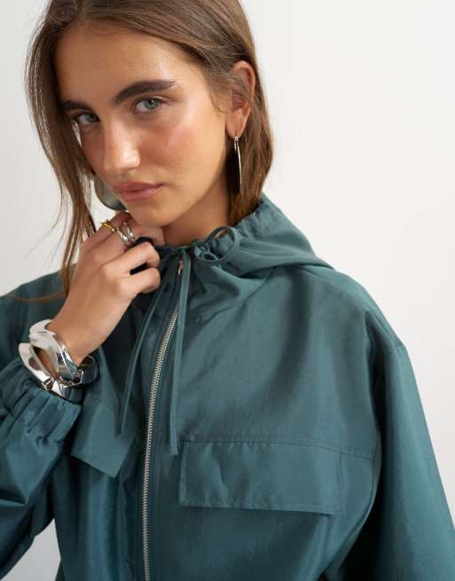 Topshop organza bomber in teal, 3 of 4