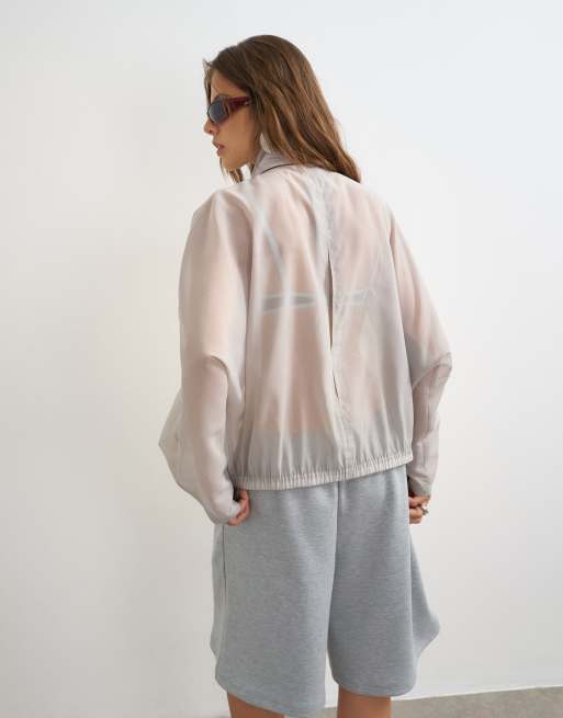 Topshop organza bomber med ståkrave og kontrastkant i grå, 2 af 4