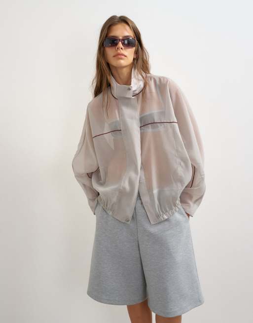 Topshop organza bomber med ståkrave og kontrastkant i grå, 3 af 4
