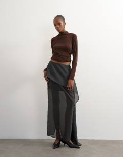 Organza drape detail maxi skirt in black