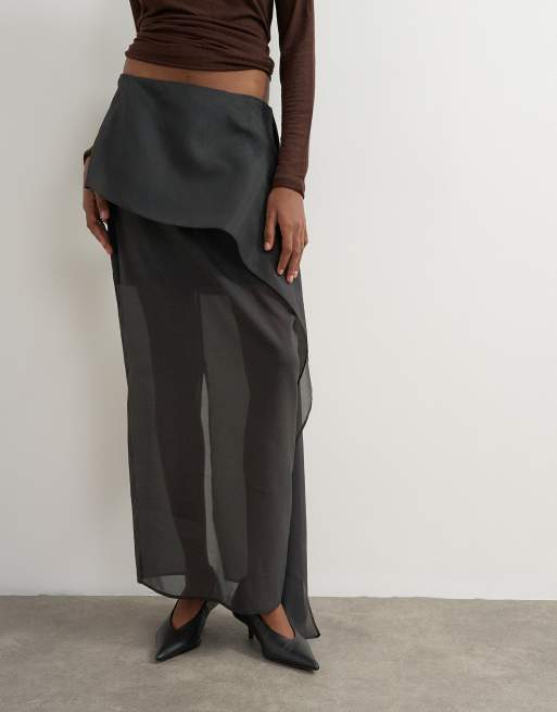 Topshop organza drape detail maxi skirt in black, 2 of 5