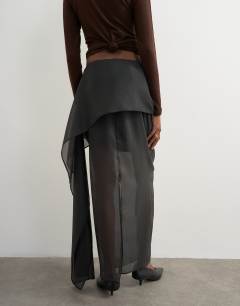 Model wearing Organza drape detail maxi skirt in black