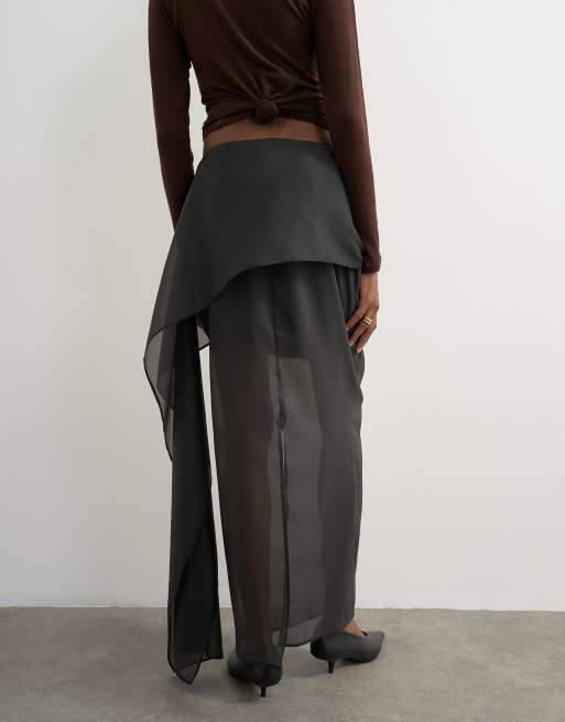 Topshop organza drape detail maxi skirt in black, 3 of 5