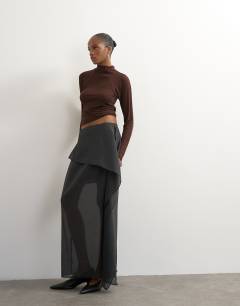 Model wearing Organza drape detail maxi skirt in black