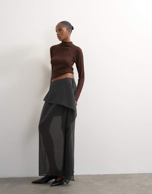 Topshop organza drape detail maxi skirt in black, 5 of 5