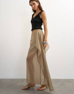 Organza drape detail midi skirt in mink