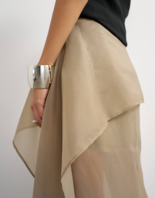 Topshop organza drape detail midi skirt in mink, 2 of 5