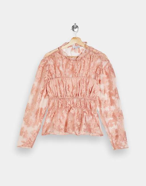 Topshop organza floral blouse in pink, 4 of 4
