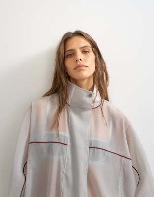 Topshop Organza Funnel Neck Bomber With Contrast Binding In Grey