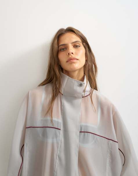 Topshop organza funnel neck bomber with contrast binding in grey - view 1