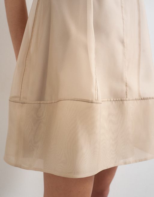 Topshop organza heavy seamed mini dress in stone, 2 of 4